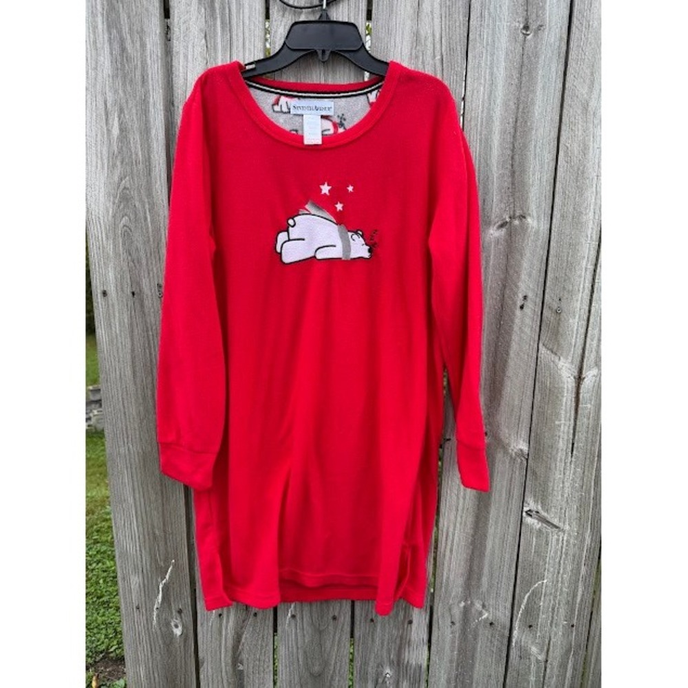 Christmas Holiday Seventh Avenue Nightgown M Red Polar Bear Fleece Lounger